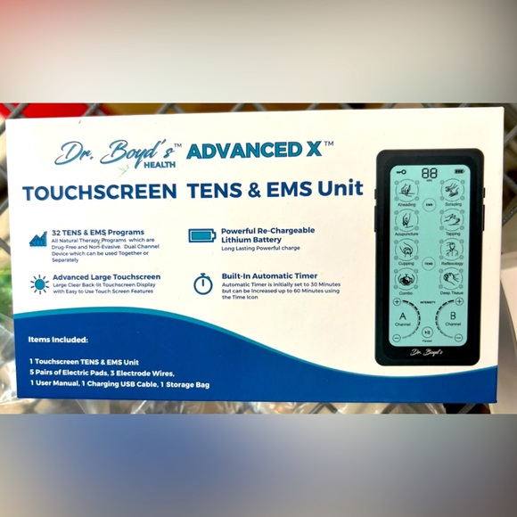 Dr. Boyd's "Advanced X" Touchscreen TENS & EMS Unit -32 Modes, 8 Settings - Picture 1 of 2